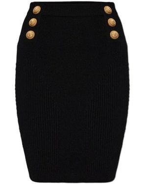 Balmain Button Detail Knitted Skirt - Black