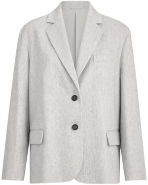 Brunello Cucinelli Wool Flannel Blazer With Monili - Grey