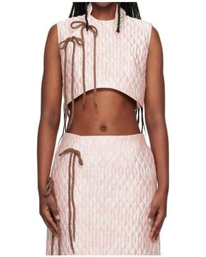 Simone Rocha Embellished Quilted Top - Pink