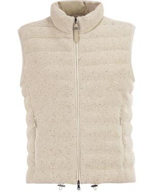 Brunello Cucinelli Sequin Embellished Zipped Gilet - White