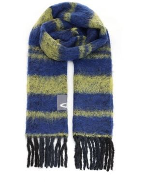 Vivienne Westwood Logo Patch Fringed Scarf - Blue