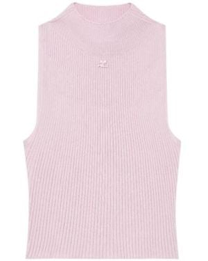 Courreges Courrèges Mock-Neck Cropped Ribbed Tank Top - Pink