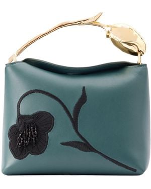 Erdem Bloom Medium Bead-Embellished Embroidered Leather Clutch - Blue