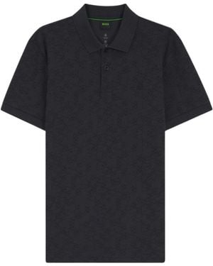 BOSS Geometric-Print Polo Shirt - Black