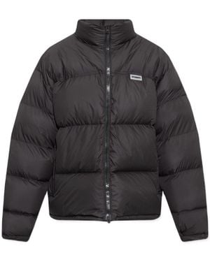 Vetements Logo-Patch Padded Coat - Gray