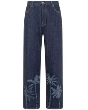Alanui Logo-Patch Straight-Leg Jeans - Blue