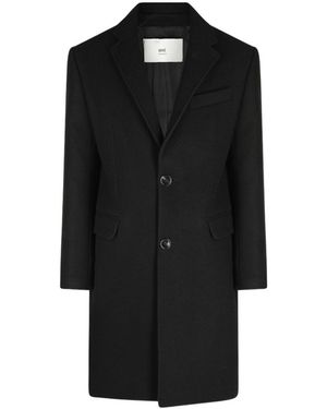 Ami Paris Single Breasted Straight Hem Coat - Black