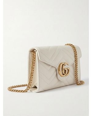 Gucci Logo Plaque Quilted Clutch Bag - White