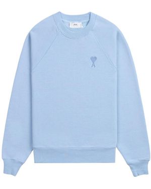 Ami Paris Tonal-Logo Organic Cotton Sweatshirt - Blue