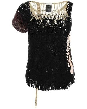 Dries Van Noten Draped Crochet Asymmetric Knit Top - Black
