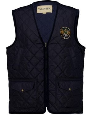 Valentino Zip-Up V-Neck Quilted Vest - Blue