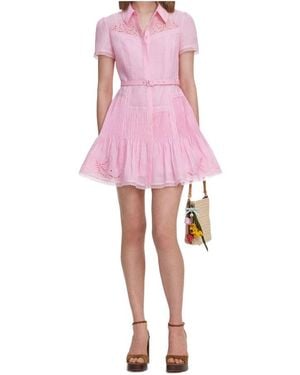 Self-Portrait Embroidered Mini Dress - Pink