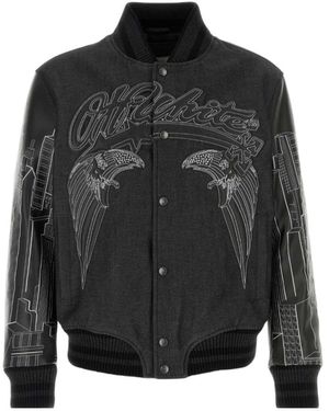 Off-White c/o Virgil Abloh Skyline Embroidered Varsity Jacket - Black