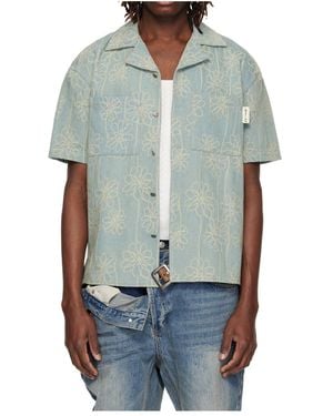 ANDERSSON BELL Floral Embroidered Open Collar Denim Shirt - Blue