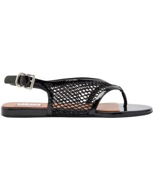 Alaïa Fishnet Patent Leather Thong Sandals - White