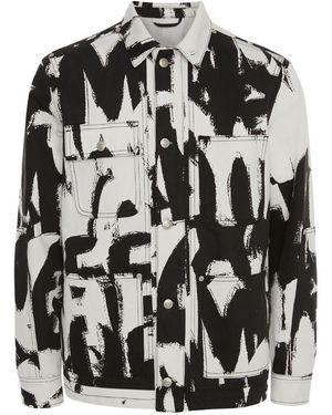 McQueen Text Print Denim Jacket - Black