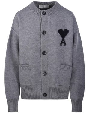 Ami Paris Ami De Coeur Buttoned Cardigan - Gray