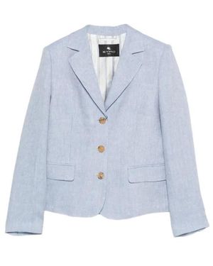 Etro V-Neck Linen Blazer - Blue