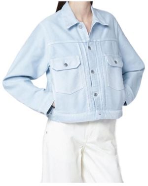 Victoria Beckham Cropped Denim Trucker Jacket - Blue