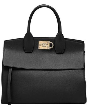 Ferragamo Gancini Buckle Handbag - Black