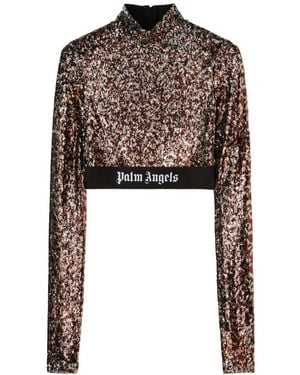 Palm Angels Sequin Embellished Cropped Top - Black