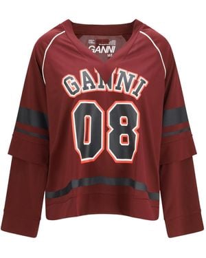 Ganni Cocora Double Layer Long Sleeve T-Shirts - Red