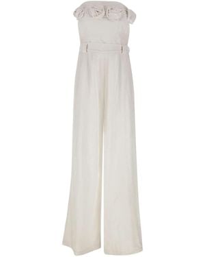 Kaos Rose Motif Strapless Jumpsuit - White