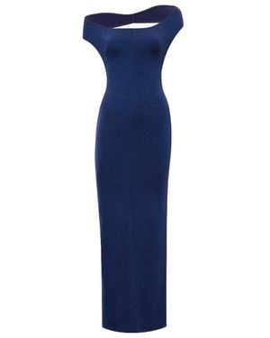Alaïa Alaïa Off-Shoulder Open Back Maxi Dress - Blue