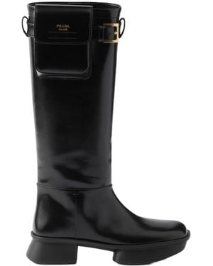 Prada Equal Block-Heeled Pouch Boots - Black
