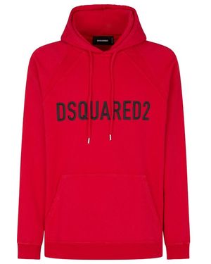 DSquared² Logo Detailed Long Sleeved Drawstring Hoodie - Red