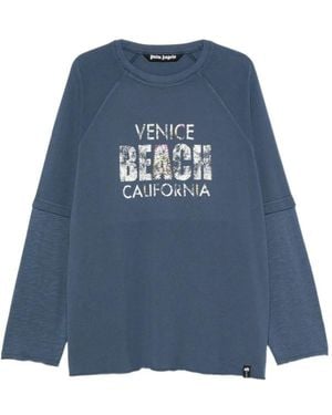 Palm Angels Slogan-Print Raglan-Sleeve T-Shirt - Blue