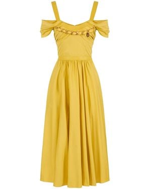 Elisabetta Franchi Jewel-Chain Off-Shoulder Midi Dress - Yellow