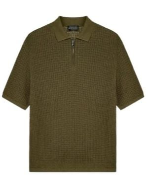 Emporio Armani Weave-Knit Zip-Neck Polo Shirt - Green