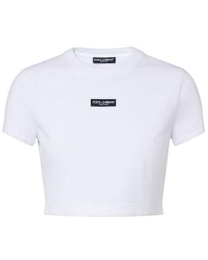 Dolce & Gabbana Logo Cropped Cotton-Blend Jersey T-Shirt - White