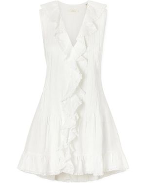 Doen Henrietta Ruffled Embroidered Ramie Mini Dress - White