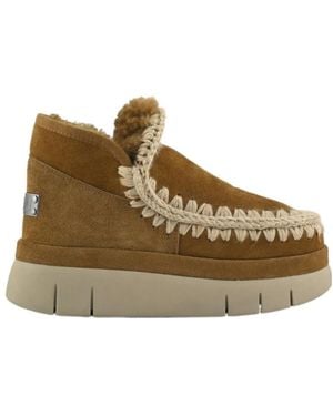 Mou Bounce Braided-Trim Suede Ankle Boots - Brown