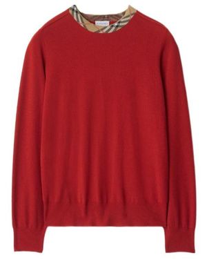Burberry Checked-Neck Knitted Jumper - Red