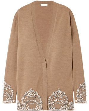 Erdem Crystal-Embellished Wool Cardigan - Natural