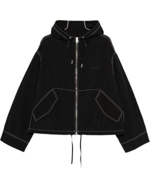 Ami Paris Ami Contrast-Stitch Drawstring Hooded Jacket - Black