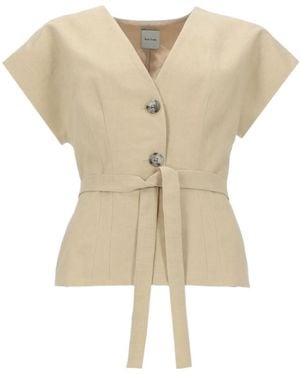 Paul Smith Belted Button-Front Top - Natural