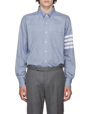 Thom Browne Flannel-Bar Straight Fit Shirt - Blue