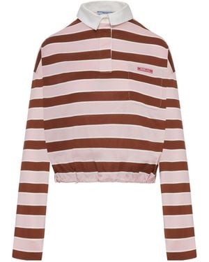 Prada Striped Lisle Thread Polo Shirt - Red