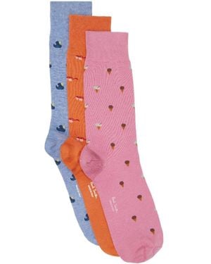 Paul Smith Three Pairs Of Multi-coloured Patterned Mid-Calf Socks - Pink
