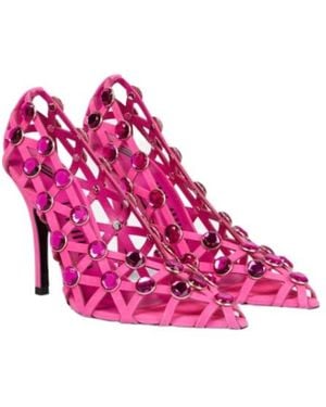 The Attico Grid Crystal-Embellished Suede High-Heeled Sandals - Pink