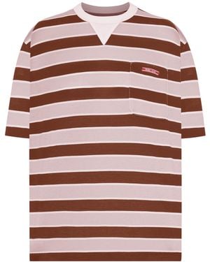 Prada Striped Lisle Thread T-Shirt - Red