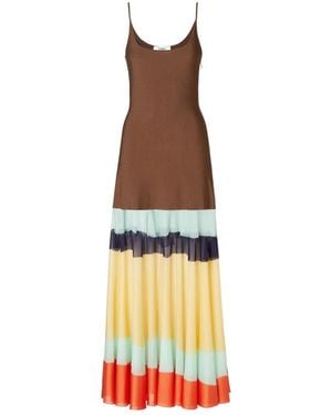 Fendi Tiered Striped Long Dress - White