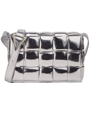 Bottega Veneta Cassette Logo Padded Mirror Shoulder Bag - Metallic