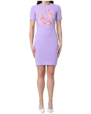 Versace Jeans Couture Couture Rhinestone Logo Dress - Purple