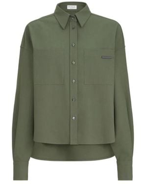 Brunello Cucinelli Virgin Wool-Blend Monili-Tab Shirt - Green