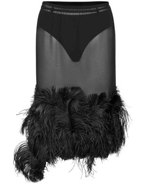 The Attico The Feather-Trim Skirt - Black